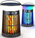 2 Pack Solar Bug Zapper Outdoor Portable Electric Mosquito Killer Waterproof Rechargeable Insect Trap with LED Night Light and Flame Effect Ideal for Outside Patio Backyard and Camping