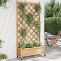Wood Planter Box with Trellis and Wheel Outdoor Raised Garden Bed for Climbing Plants Free-Standing Trellis Planter Box 35.4x13.8x73.8 Brown Solid Wood Fir