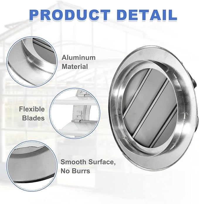 PATIKIL 8 Inch Aluminum Vent Cover Louver Shutter Exhaust Fan Louvered Vent Automatic Gravity Round Grill Self-Closing Vent Cover for Greenhouse Industrial Exhaust HVAC System White
