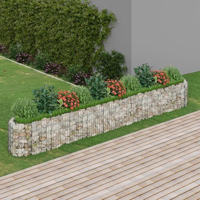 Gabion Raised Bed Galvanized Iron Gabion Cages Basket Garden Outdoor Flower Box Planter Plant Above Ground Garden Boxes 157.5x19.7x19.7-173