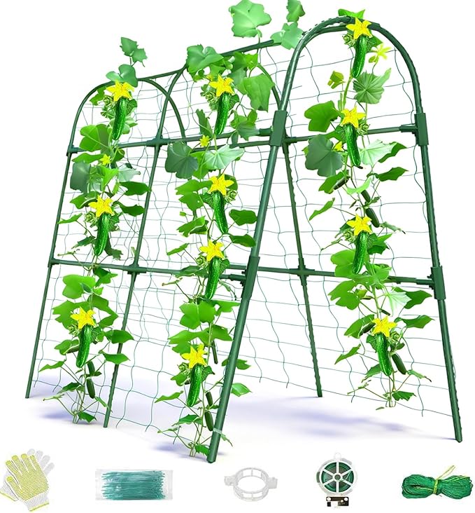 Cucumber Trellis for Raised Bed U-Shape Garden Arch Metal Support for Climbing Plants Metal Arch Plant Support Vegetables Trellis Plant Support for Vine (Green 31.5 * 30 * 47inch(L*W*H))