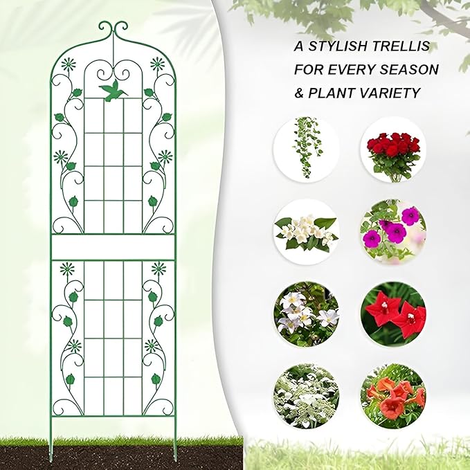 6.1x1.6ft Wrought Iron Metal Garden Trellis for Climbing Plants Indoor/Outdoor Rust Proof Potted Plant Support Weather-Proof Cucumber Fence(White2pcs X 50X210cm)