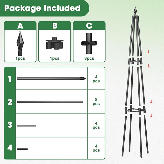 Obelisk Trellis for Climbing Plants 4 FT Garden Trellises with 16mm Thickened Plastic-Coated Metal Pipes Trellis for Climbing Potted Plant Vine Flower Rose Vegetable Tomato Cucumber Outdoor Indoor