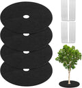4-Pack Non-Woven Tree Mulch Ring 20.5 Inch Reusable Tree Protector Mat W 16 Garden Stakes for Landscape Control Plant Root Protection Tree Ring Weed Fabric Cover [Black]