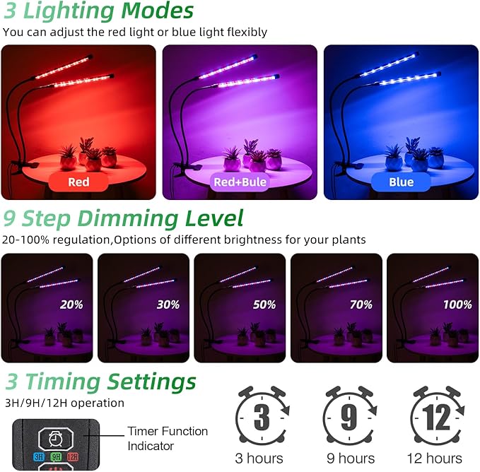grow lamp for indoor plants360° swivel full-full spectrum grow light3/9/12 hours USB poweredled plant light10 brightness levelssuitable for potted and bonsai plantsimproves plant health ﻿