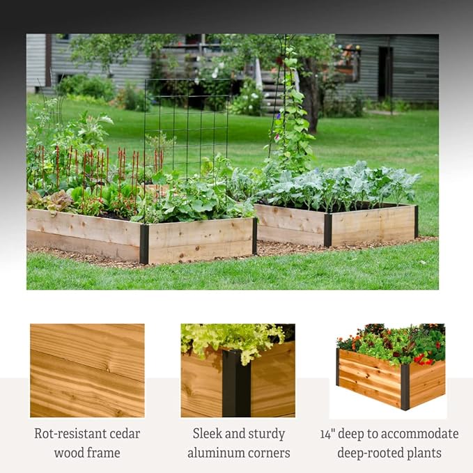 Gardener's Supply Company Raised Garden Bed | Outdoor Planter Box w/Extra Deep Height for Rooted Plants Herbs Flowerbed &amp Vegetable Garden Cedar Wooden Box | 3' W x 3' L x 14 H