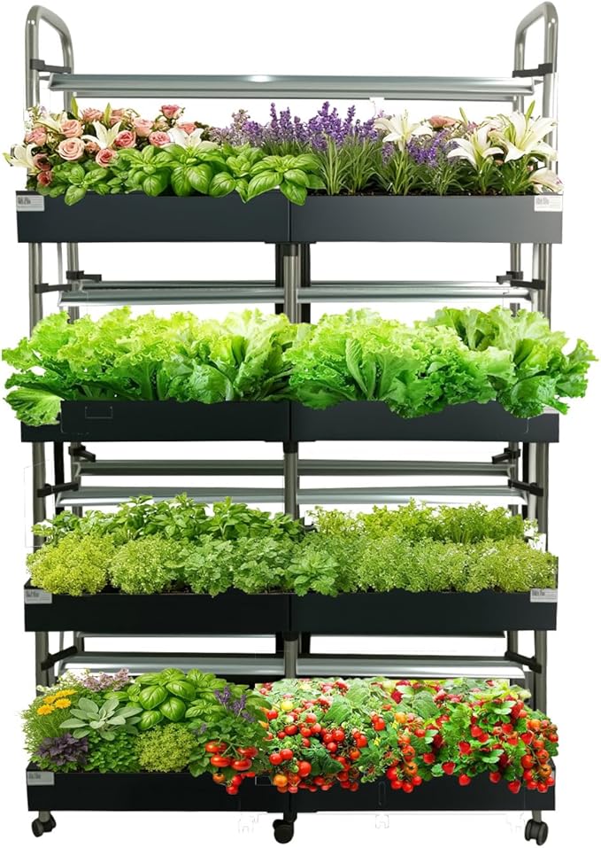Large 4-Tier Hydroponics Growing System Kit 160 Pods Vertical Hydroponic Garden with Full-Spectrum LED Grow Light Dual Auto Circulating Water Pumps 51L Indoor System for Herbs&amp Microgreens
