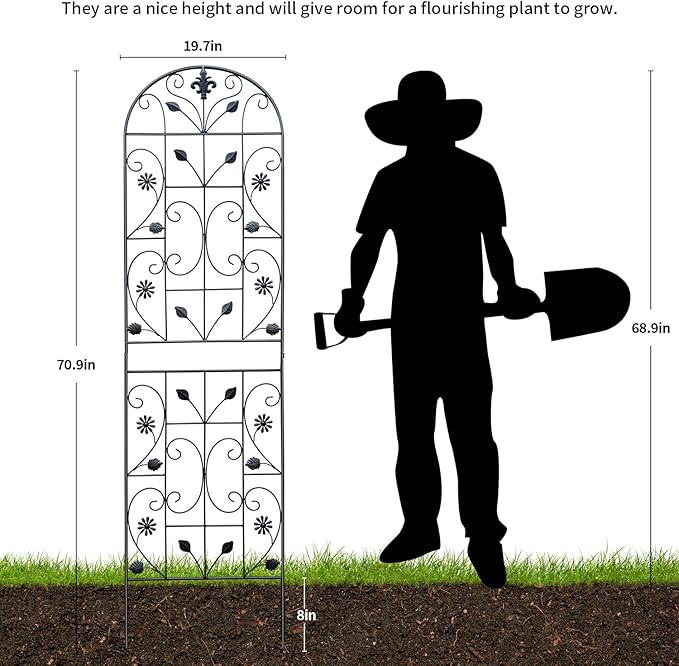 Trellis for Climbing Plants Outdoor （2 Pack 70.8x19.6-inch） Generic Metal Garden Trellis Rustproof Easy Assembly（Black）