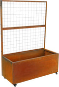 Metal Rolling Planter Box with Lattice Trellis Modern Steel Planter Box Trellis Corten Trough Planter with Casters 66” x 46” x 21” (Rustic)