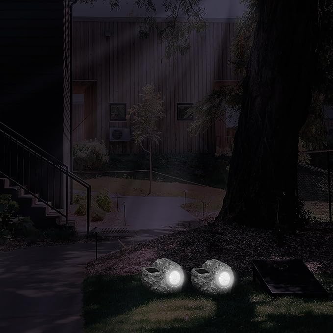 Solar Powered Stone LED Landscape Lamp Outdoor Garden Yard Solar Light Waterproof Resin Spotlights for Patio Pathway Decorative Lighting