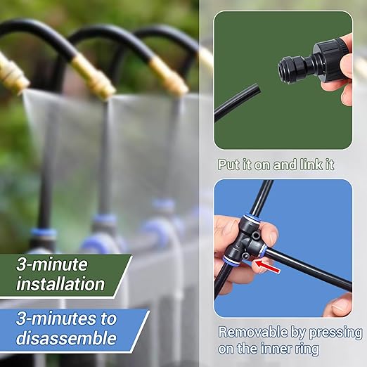 ASEVAT 65FT Drip Irrigation Kit Plant Watering System Quick-Connect Micro Misting kit for Greenhouse Blank Distribution Tubing DIY Automatic Irrigation Equipment Set for Garden