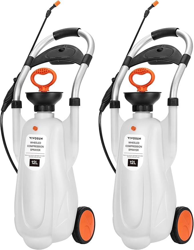 VIVOSUN 3.2 Gallon Lawn and Garden Wheeled Pump Compression Sprayer with Pressure Relief Valve Labor-Saving Wheel Design (Pack of 2)