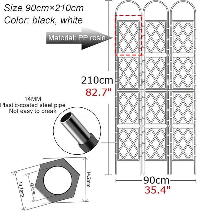 Large Decorative Outdoor Trellis Metal Garden Trellis For Climbing PlantsEuropean Style Rustproof Metal Garden Fence For Outdoor Indoor Potted Plants Tomato Rose(White90x210cm(35.5x82.7in))
