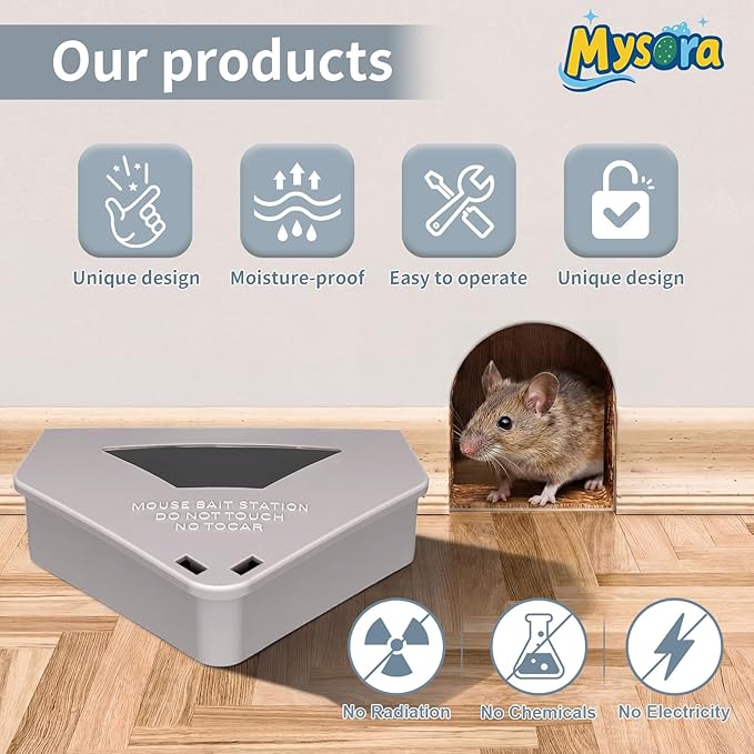 12 Pack Mouse Bait Stations with Visible Window &amp Keys Lockable Rodent Control Boxes Triangular Mice Traps Box for Indoor Outdoor Corners Garage Kitchen Bait Not Included (Gray)