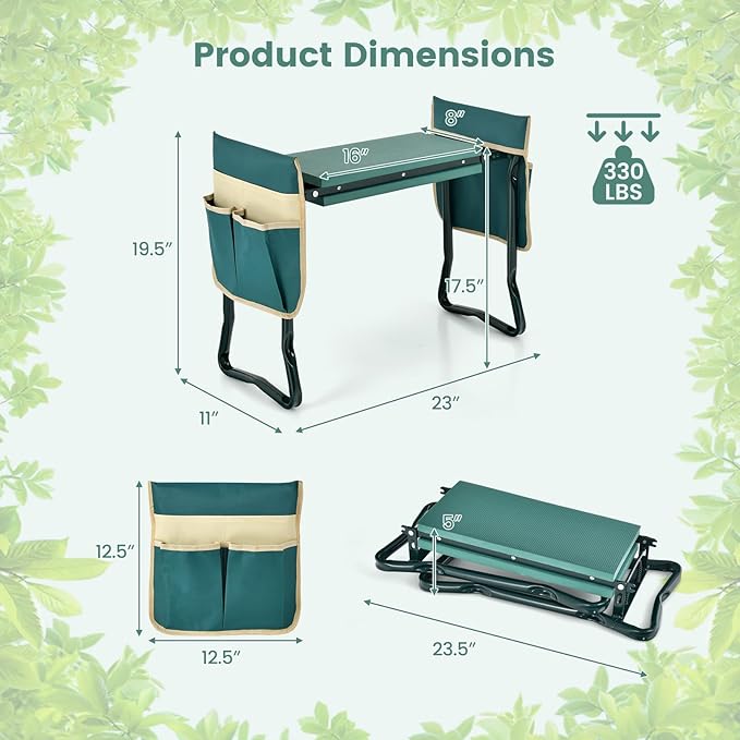 Nightcore Garden Kneeler and Seat Foldable Kneeling Bench with EVA Foam Pad Portable Garden Stool with 2 Large Tool Bags &amp Heavy-Duty Metal Frame Suitable for Gardening Fishing Camping