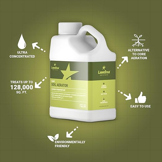 Liquid Lawn Aerator (1 Gallon) - Loosens &amp Conditions Compacted Soil - Alternative to Core and Mechanical Aeration - Improves Water Penetration Drainage &amp Soil Oxygenation - American Made