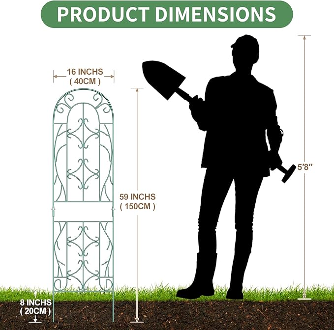 SUNYRISY 4Pack Metal Garden Trellis for Climbing Plants Outdoor Metal Plant Trellis for Flowers Tomato Cucumber Rose Vegetable Support Garden Decoration Green