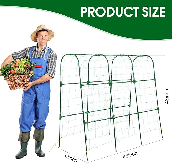Garden Trellis for Climbing Plants Outdoor Cucumber Trellis for Raised Bed Garden Arch Trellis Support for Cucumbers Tomatoes Beans Peas 50x48 inch Metal Trellis with Netting Green