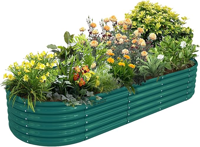 1 Pack 8x3x1.5FT Galvanized Raised Garden Bed Kit Oval Metal Ground Planter Box Outdoor Bottomless Planter Raised Beds for Vegetables Flowers Herbs Fruits Green