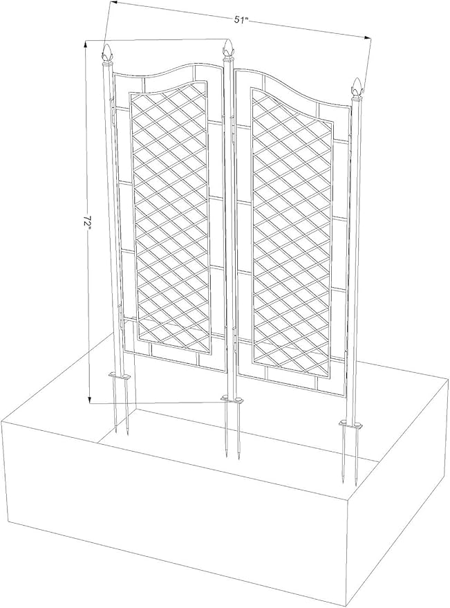 H Potter Large 2-Panel Garden Trellis 72 Installed Height 75 lb Heavy Iron Privacy Screen Freestanding Metal Outdoor Landscape Structure GAR573