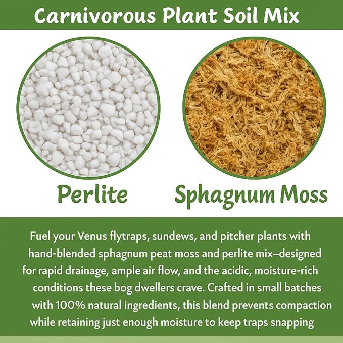 GARDENERA Sphagnum Moss Potting Mix for Carnivorous Plants Moss and Perlite Blend for Potting Venus Fly Traps Sarracenia Pitcher Plants - 75% Sphagnum Moss + 25% Perlite - Made in USA - 3 Quart