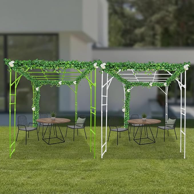 Plant Climbing Stand 9.8x6.6x7.5ft Large Outdoor Plant Trellis for Climbing Plants Heavy Duty Steel Garden Arch with Anti-Slip Feet for Tomatoes Cucumbers Flowers (Green+White)