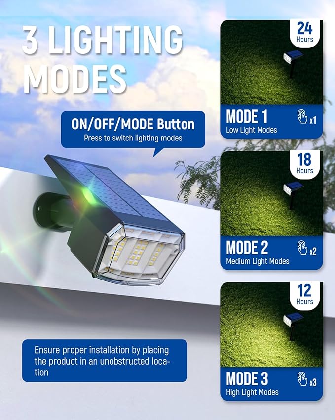 Solar spotlights Outdoor 63 LED 3 Lighting Modes IP65 Waterproof Lighten Yard Garden House Garage Pathway for Christmas Decorations-6 Pack