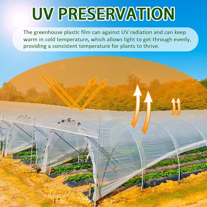 6 mil Greenhouse Plastic Film Sheeting Cover 8 x 26 Ft UV Resistant Clear Polyethylene Film Green House Hoop Farm Plastic Cover for Gardening Farming Agriculture
