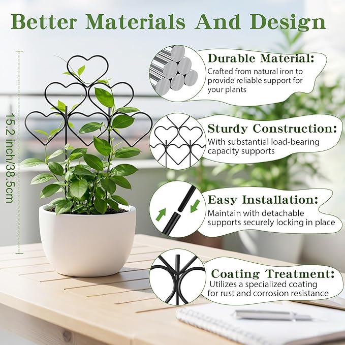 ZOUTOG 15 Inch Trellis for Climbing Plants Outdoor 9 PackRustproof Metal Garden Trellis for Potted PlantsSturdy Houseplant Support Indoor Outdoor for Ivy Pothos Monstera Hoya Flower Vine