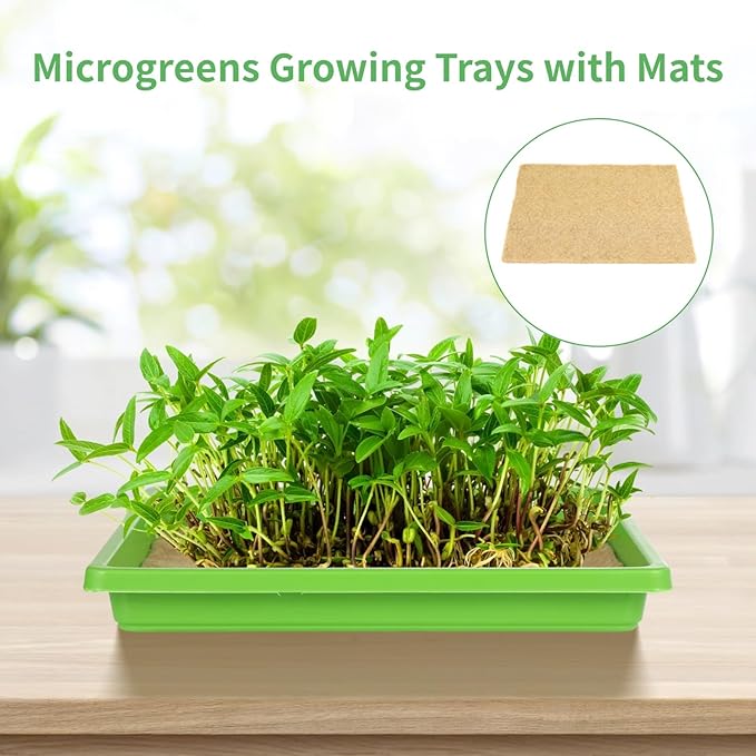 16-Piece Indoor Hydroponic Microgreens Kit 8 Reusable Trays and 8 10X10 High Absorbency Jute Grow Mats