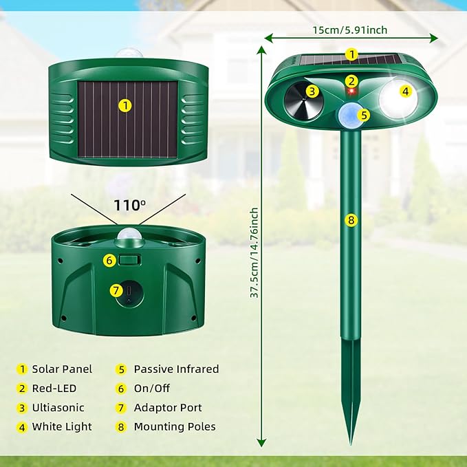 2026 New Solar Ultrasonic Animal Repeller Outdoor Deer Repellent Devices with Motion Sensor &amp Flashing LightAnimal Deterrent Devices for Cat Squirrel Raccoon Dog Rabbit Skunk for Yard Garden4 Pa