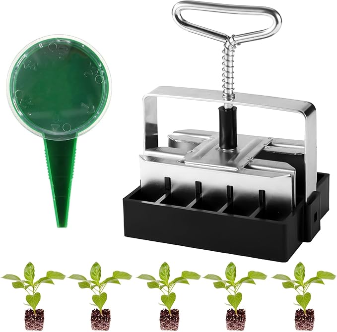 Mini 20 Cell Soil Blocker Iron Hand Held 3/4 in Soil Block Maker Blocking Tool for Seed Starting with Seed Dispenser Garden Seeding Tools for Indoor Outdoor Plants
