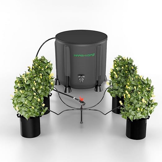 MARS HYDRO Auto Drip Irrigation Kits with 13 Gallon Foldable Bucket 24W Upgraded Water Pump 8 Drip Emitters Garden Watering System for Grow Tent Indoor Lawn Greenhouse Yard