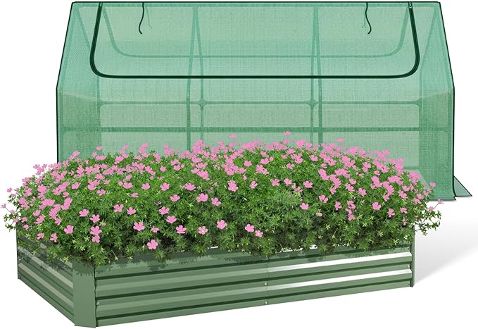 BPS Raised Garden Bed Set 6x3x1 FT Metal Bottomless Flower Bed with PE Cover for Outdoor Planting Green