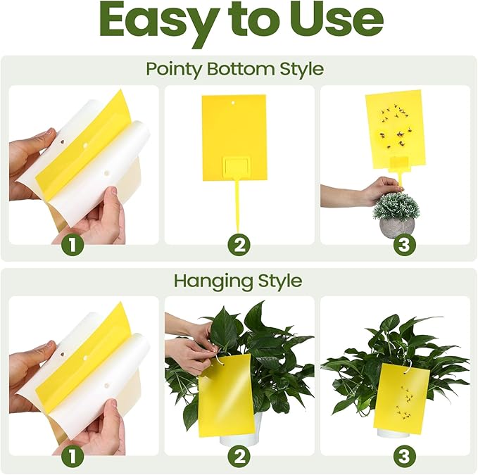 Qualirey 400 Pcs 6 x 8 Inch Sticky Traps for Gnats Dual Sided Fruit Fly Sticky Traps for Indoor and Outdoor Plant with Twist Ties and Plastic Holders for Flying Plant Insect Fungus Gnats (Yellow)