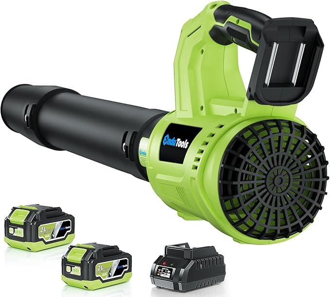 Leaf Blower Cordless - 650 CFM 150 MPH Electric Leaf Blower with 2 x 4.0Ah Batteries &amp Fast Charger 2-Speed Settings Lightweight Battery Leaf Blowers for Lawn Care Patio Dust(Green)