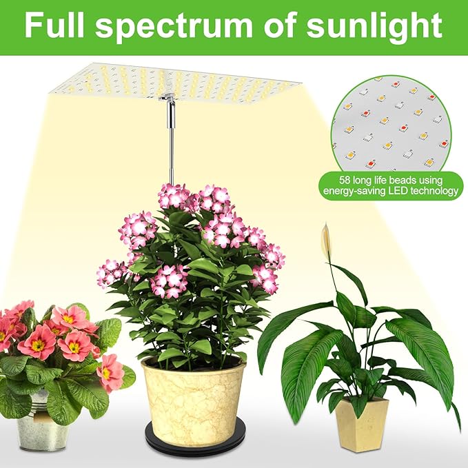 Vegetation Grow Light Height Adjustable Vegetation Growing Lamp for Indoor Dimmable Brightness Full Spectrum Grow Light Bright Easy to Install LED Light with Auto On/Off Timer 4/8/12H (Style 02)
