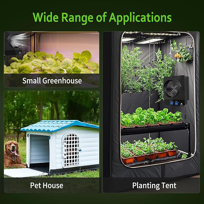 4-Inch Grow Tent Inline Duct Fan Automatic Temperature &amp Humidity Sensing Control Ventilation System for Grow Tents Greenhouses
