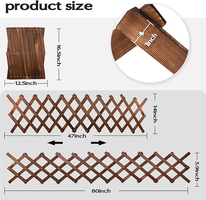 Expandable Wooden Lattice Trellis Outdoor Decorative Fence Panels for Climbing Plants Vine Ivy Rose Support Balcony Wall Decor Yard Landscape Edging Patio Divider Animal Barrier (3 Pack)