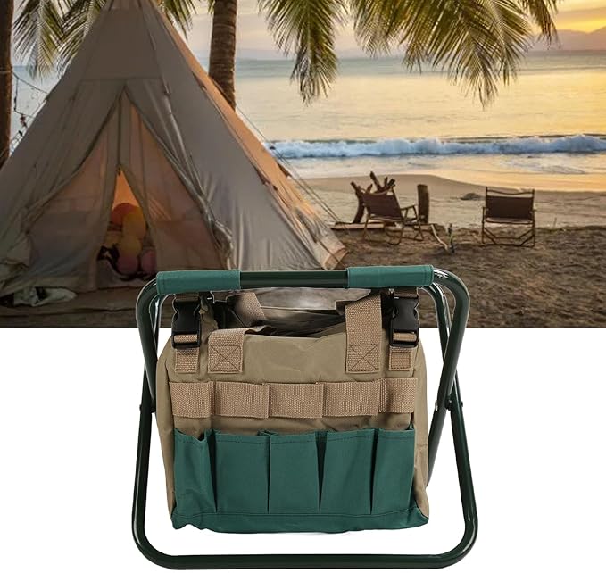 Folding Stool with Tool Bag Multifunctional Gardening Seat 600D Oxford Fabric Detachable Storage Portable Fishing Stool for Outdoor Use