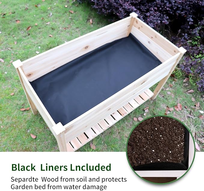 Raised Garden Bed Planter Box with Legs &amp Storage Shelf Wooden Elevated Vegetable Growing Bed for Flower/Herb/Backyard/Patio/Balcony 48.5x30x24.4in(colourless)
