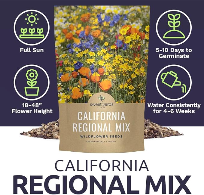 California Natives Mix - Bulk 1 Pound Bag - Over 120000 Native Seeds - Open Pollinated and Non GMO