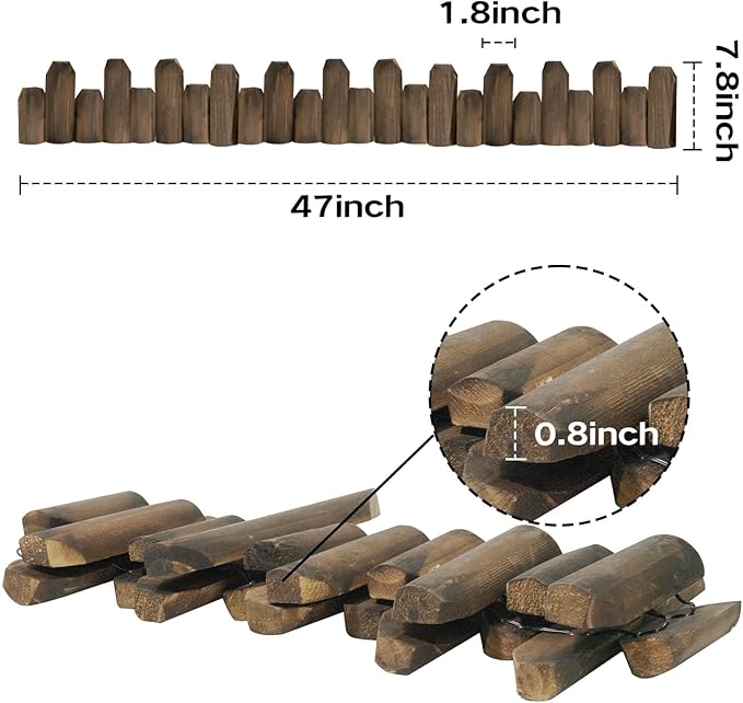 Wood Garden Edging Half Round Natural Wooden Solid Log Fence Border Decorative for Flower Bed Barriers and Landscape Fencing (7.8 H x 47 L 6 Pack)