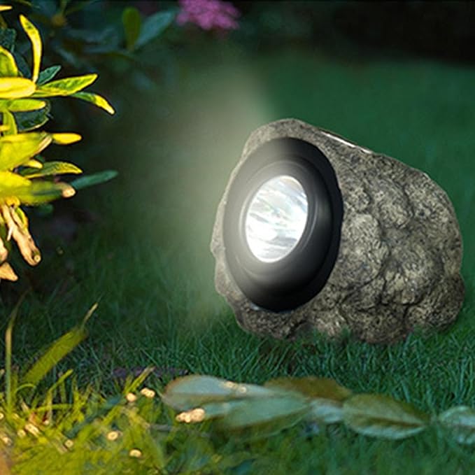 Solar Garden Rock Lights Outdoor LED Waterproof Spotlight Outside Led Garden Spot Lights Decorative Stone Light for Yard Patio Walkway Pathway(Dark Grey)