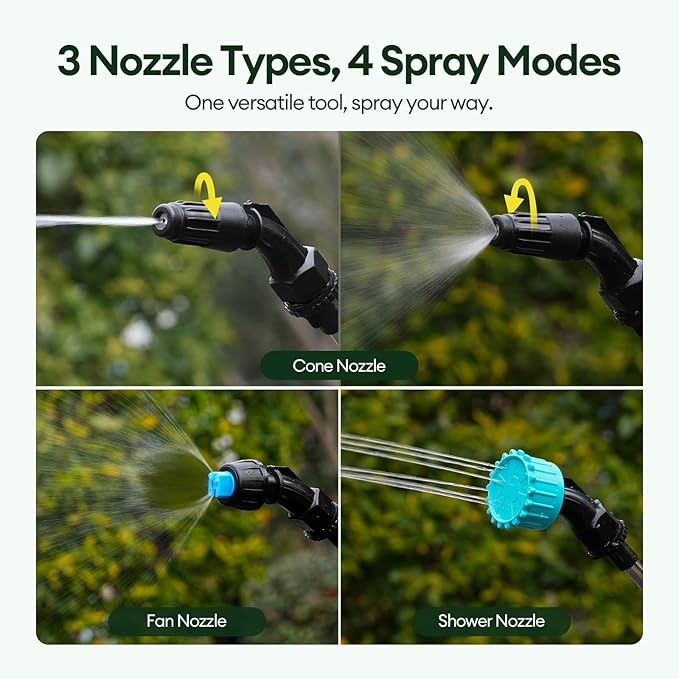 2 Gallon Electric Sprayer Battery Powered Spray Bottle Automatic Water Pump Plant Mister Weed Yard Sprayer with 3 Nozzles Ergonomic Handle 3 Hours Long Battery Life