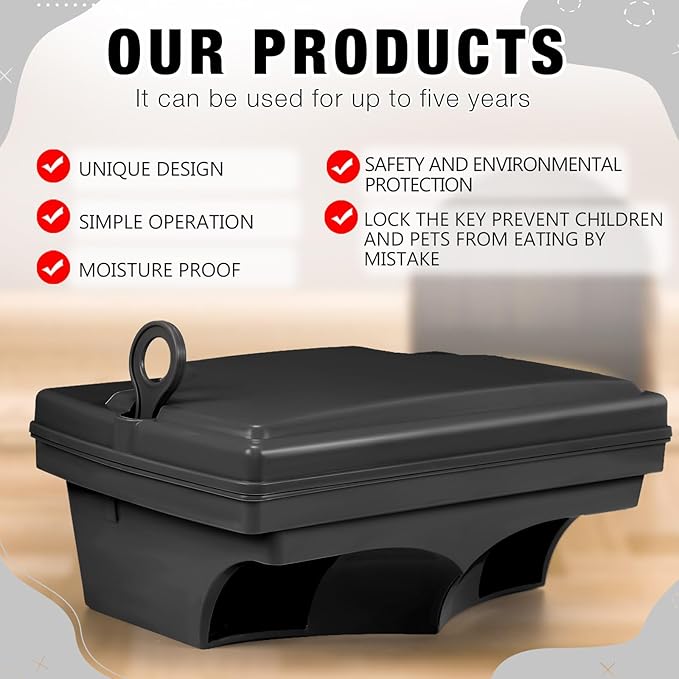 Qualirey 6 Pcs Rat Bait Stations with 6 Keys Reusable Heavy Duty for Rodents Outdoor Mouse Large Station Holder Traps for Mice Pests Bait Not Included(Black)