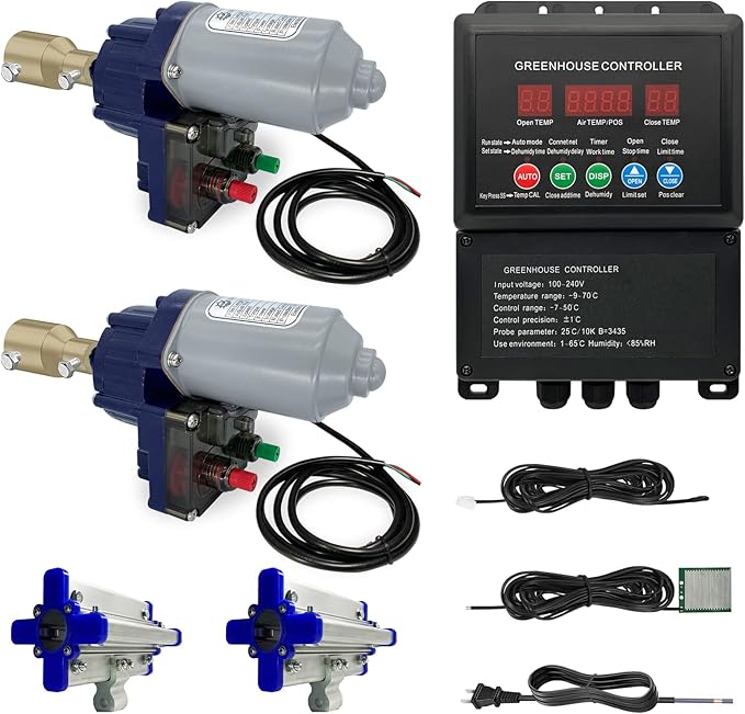 UYGALAXY Side Roll up Motor System 2 Pack 24V Electric Greenhouse Film Roll Up Motors with Creeper + Electric Intelligent Thermostat Controller (AC110V to DC24V) for Automatic Greenhouses Venting