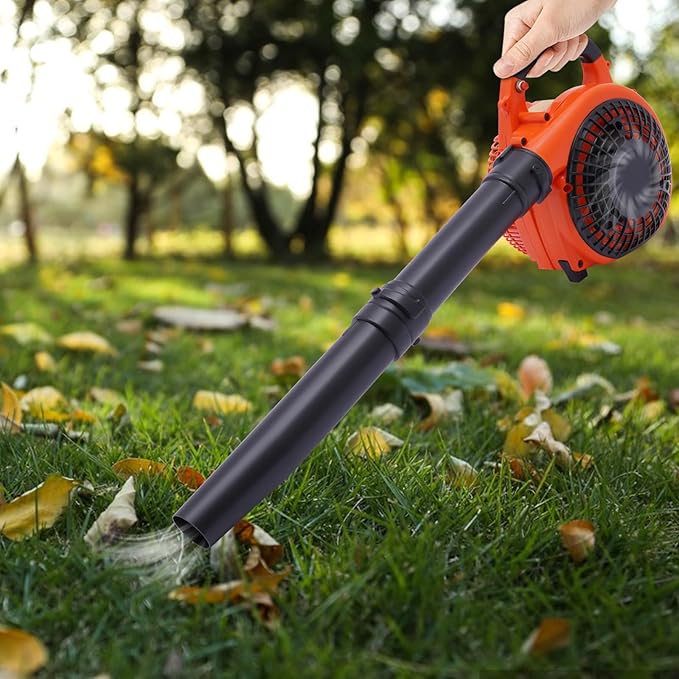 25.4CC Cordless Leaf Blower 7000RPM Handheld Gas Blower Gas Powered Leaf Blower with Silencer Powerful Clearing Performance Gas Leaf Blower for Lawn Care Patio Blowing Leaves and Snow Orange
