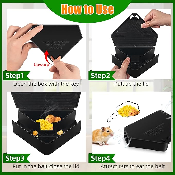 16 Pack Mouse Stations with 16 KeysReusable Box Station for Small Mice Rat for Indoor OutdoorTamper-Resistant Entry for Kitchen Garage Basement Patio (Empty ContainerBlack)
