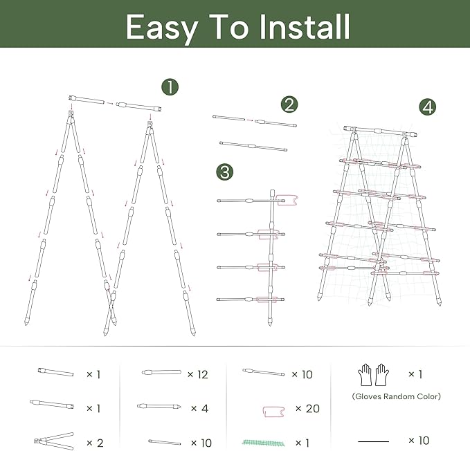 HPC Decor Cucumber Trellis for Raised Bed 6 FT Tall Garden Trellis for Climbing Plant Outdoor Metal A Frame Trellis with Climbing Net Support for Vegetable Grape Tomato Peas Fruit Vine.
